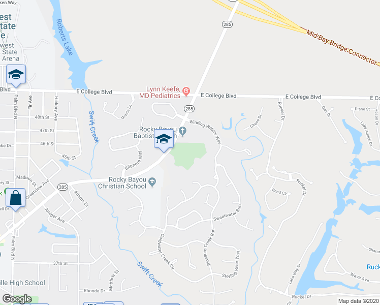 map of restaurants, bars, coffee shops, grocery stores, and more near 2201 Partin Drive North in Niceville