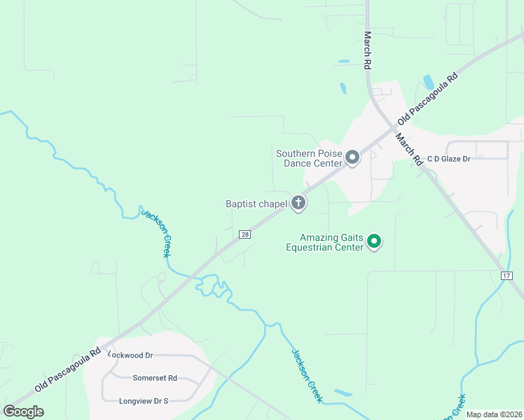 map of restaurants, bars, coffee shops, grocery stores, and more near 10500 Old Pascagoula Road in Grand Bay