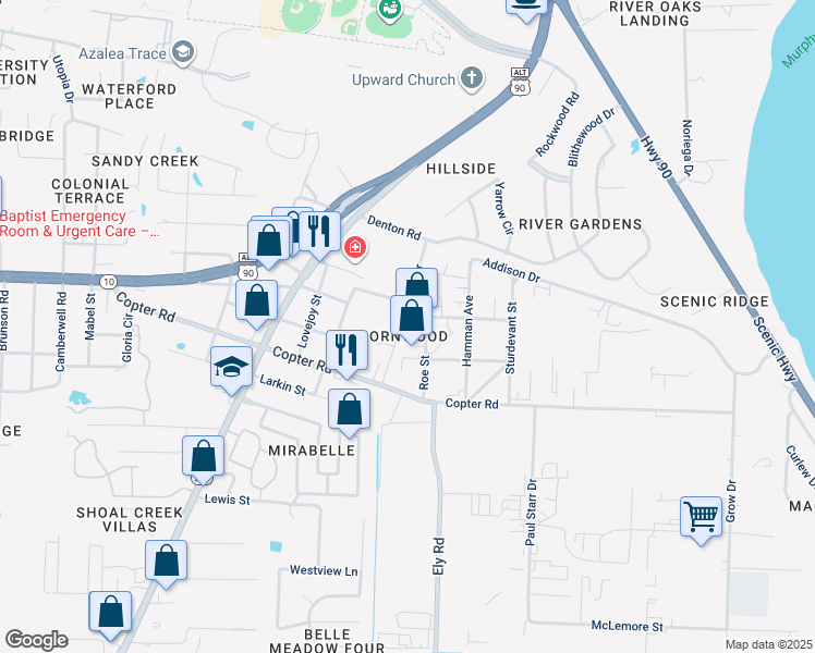 map of restaurants, bars, coffee shops, grocery stores, and more near 9190 Arand Drive in Pensacola