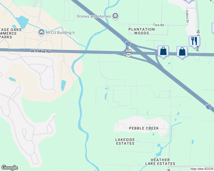 map of restaurants, bars, coffee shops, grocery stores, and more near 9 West 9 Mile Road in Pensacola