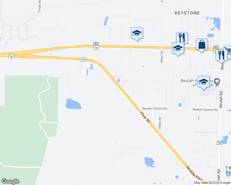 map of restaurants, bars, coffee shops, grocery stores, and more near 8271 Mobile Highway in Pensacola