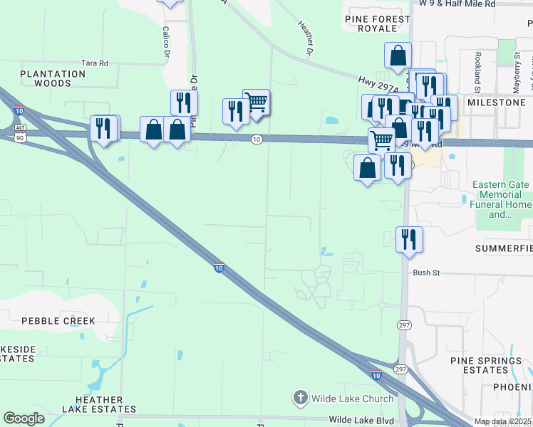 map of restaurants, bars, coffee shops, grocery stores, and more near 9110 North 8 Mile Creek Road in Pensacola