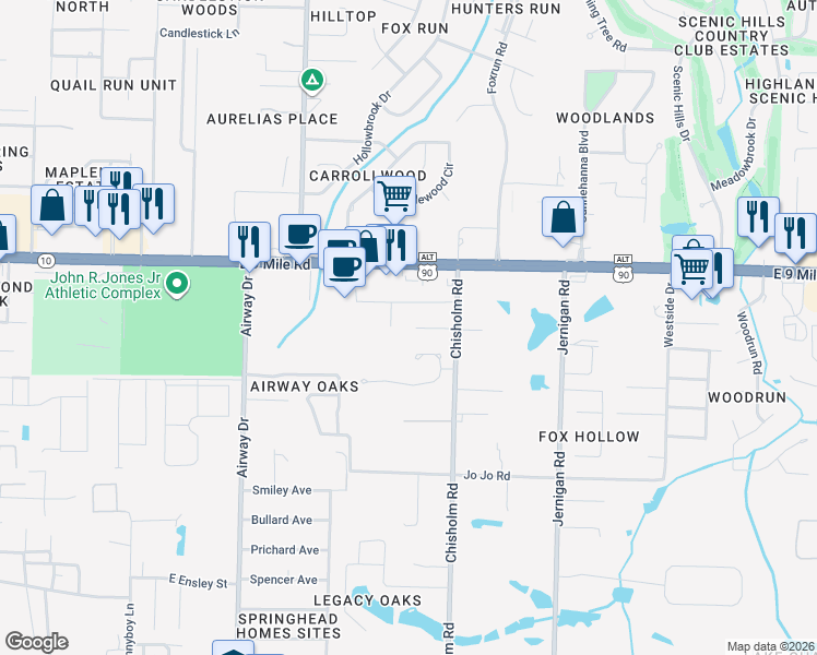map of restaurants, bars, coffee shops, grocery stores, and more near 1010A Sable Drive in Pensacola