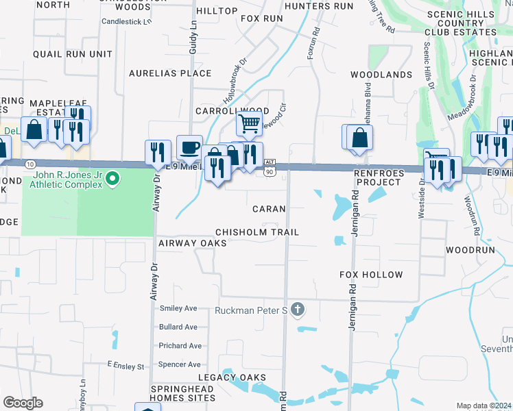 map of restaurants, bars, coffee shops, grocery stores, and more near 1010A Sable Drive in Pensacola
