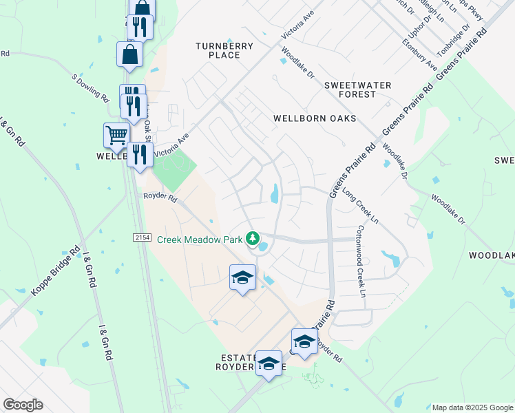 map of restaurants, bars, coffee shops, grocery stores, and more near 4116 Cedar Creek Court in College Station