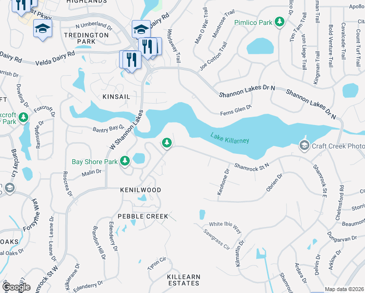 map of restaurants, bars, coffee shops, grocery stores, and more near 3016 Shamrock Street North in Tallahassee