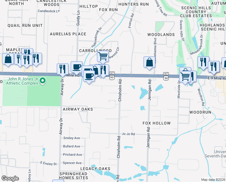 map of restaurants, bars, coffee shops, grocery stores, and more near 1010A Sable Drive in Pensacola