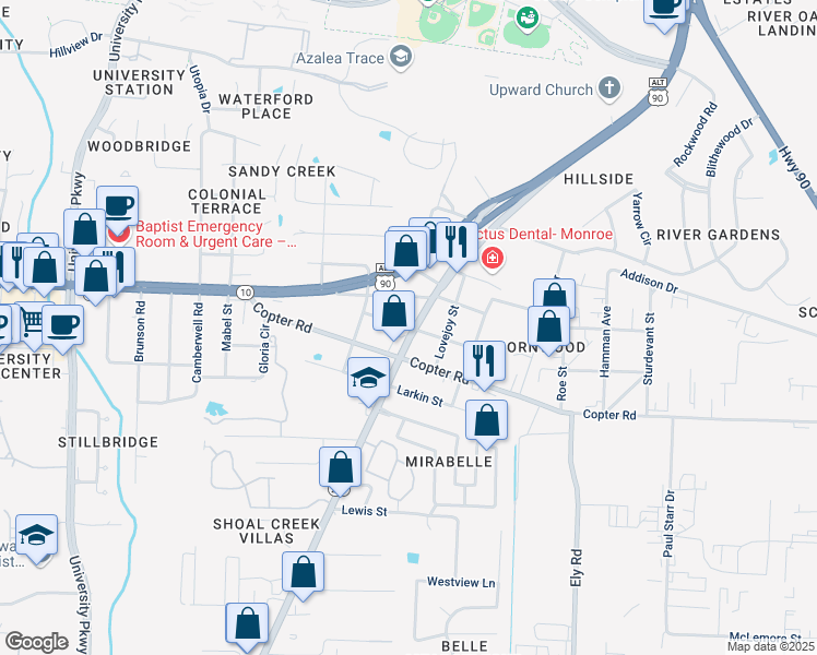 map of restaurants, bars, coffee shops, grocery stores, and more near 9357 North Davis Highway in Pensacola