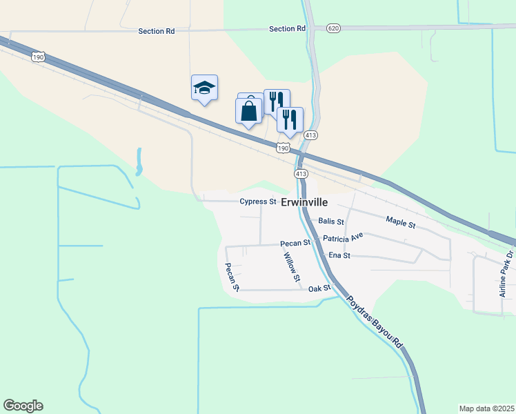 map of restaurants, bars, coffee shops, grocery stores, and more near 12839 Cypress Street in Port Allen