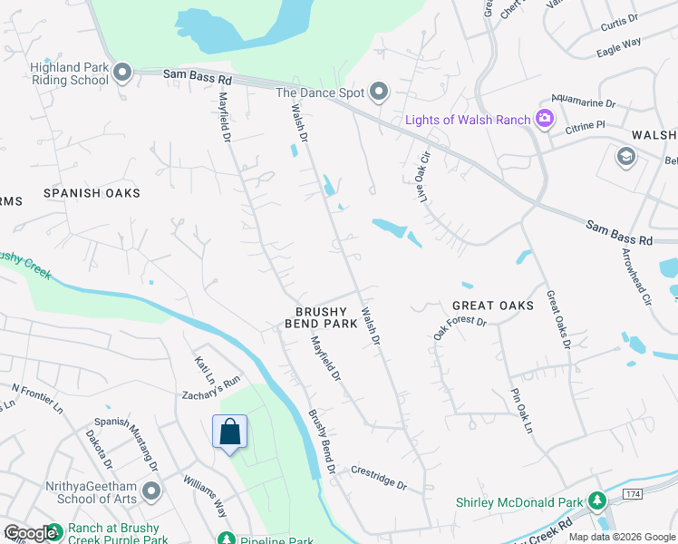 map of restaurants, bars, coffee shops, grocery stores, and more near 2004 Walsh Drive in Round Rock