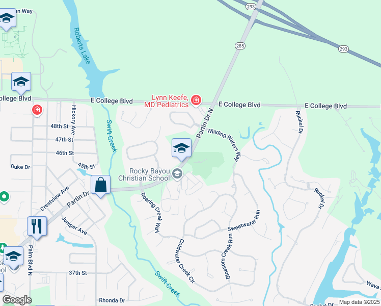 map of restaurants, bars, coffee shops, grocery stores, and more near 2300 Partin Drive North in Niceville