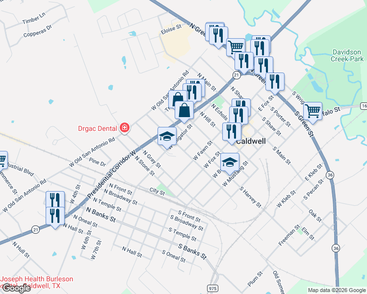 map of restaurants, bars, coffee shops, grocery stores, and more near 300 North Moore Street in Caldwell