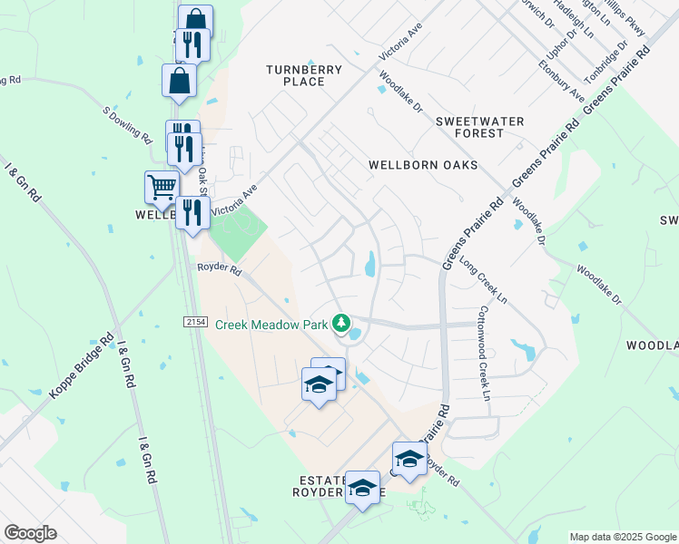 map of restaurants, bars, coffee shops, grocery stores, and more near 4116 Cedar Creek Court in College Station