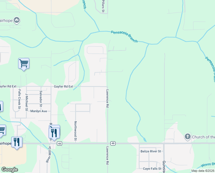 map of restaurants, bars, coffee shops, grocery stores, and more near 21000 Lawrence Road in Fairhope