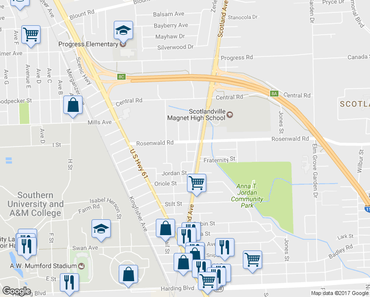 map of restaurants, bars, coffee shops, grocery stores, and more near 9335 Gassie Street in Baton Rouge