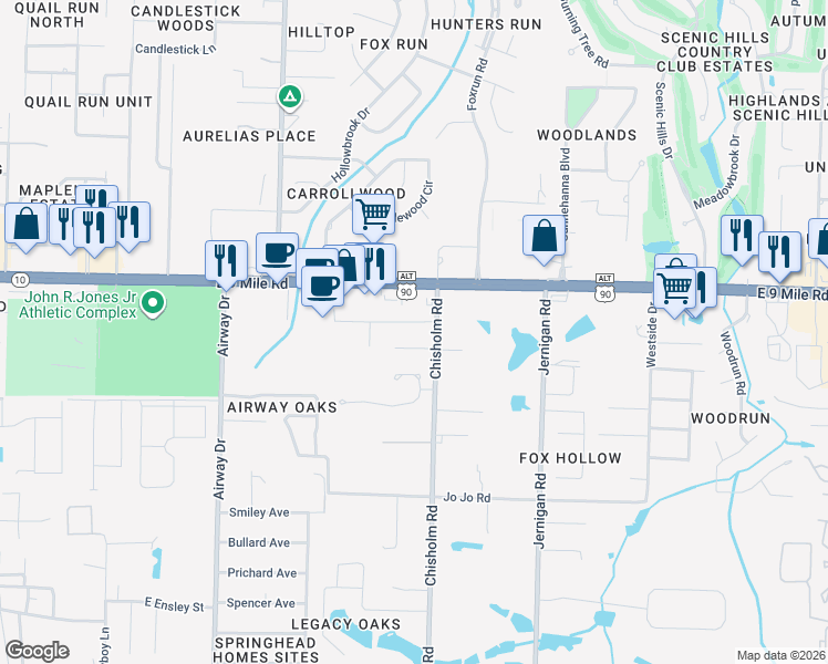 map of restaurants, bars, coffee shops, grocery stores, and more near 1010A Sable Drive in Pensacola
