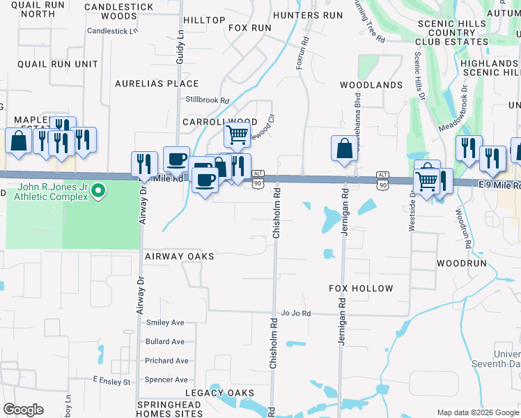 map of restaurants, bars, coffee shops, grocery stores, and more near 1010A Sable Drive in Pensacola