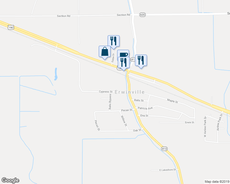 map of restaurants, bars, coffee shops, grocery stores, and more near 12839 Cypress Street in Port Allen