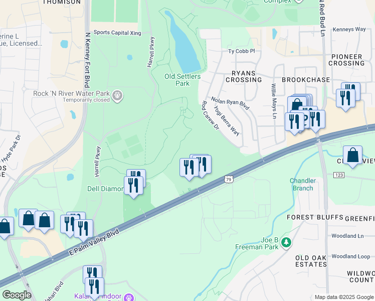 map of restaurants, bars, coffee shops, grocery stores, and more near 3750 East Palm Valley Boulevard in Round Rock