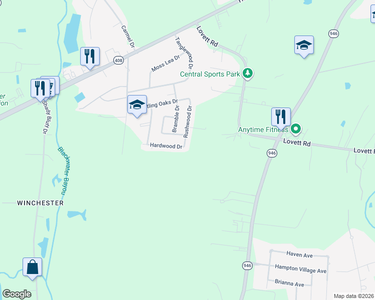map of restaurants, bars, coffee shops, grocery stores, and more near 9032 Rushwood Drive in Baton Rouge