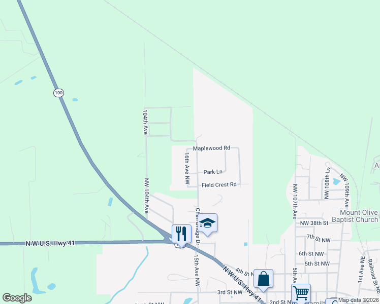 map of restaurants, bars, coffee shops, grocery stores, and more near 725 16th Avenue Northwest in Jasper