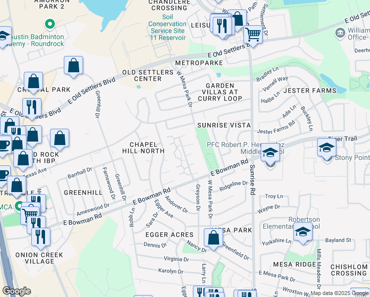 map of restaurants, bars, coffee shops, grocery stores, and more near 403 Cypress Lane in Round Rock