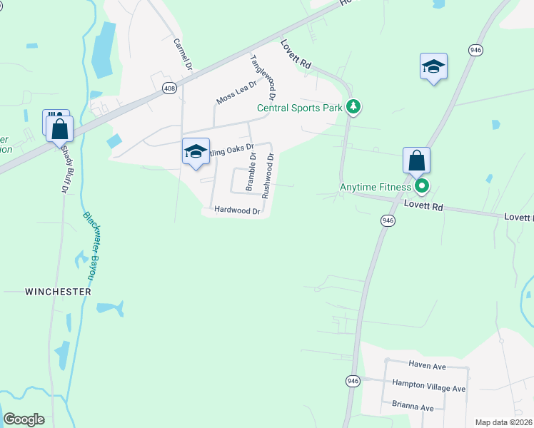 map of restaurants, bars, coffee shops, grocery stores, and more near 9032 Rushwood Drive in Baton Rouge