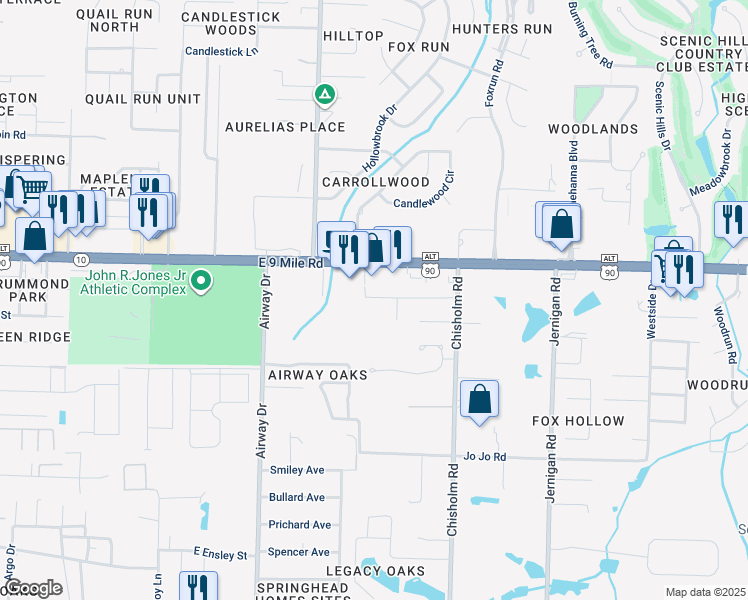 map of restaurants, bars, coffee shops, grocery stores, and more near Unnamed Road in Pensacola