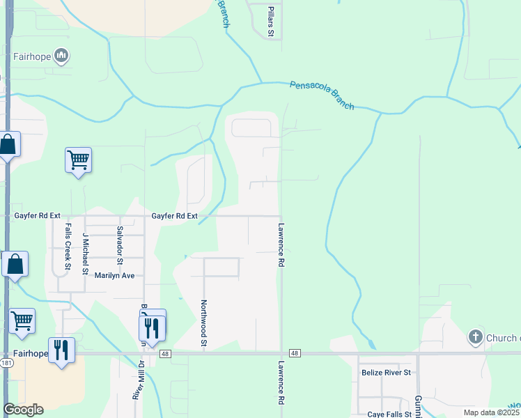 map of restaurants, bars, coffee shops, grocery stores, and more near 10921 Gayfer Road Extension in Fairhope