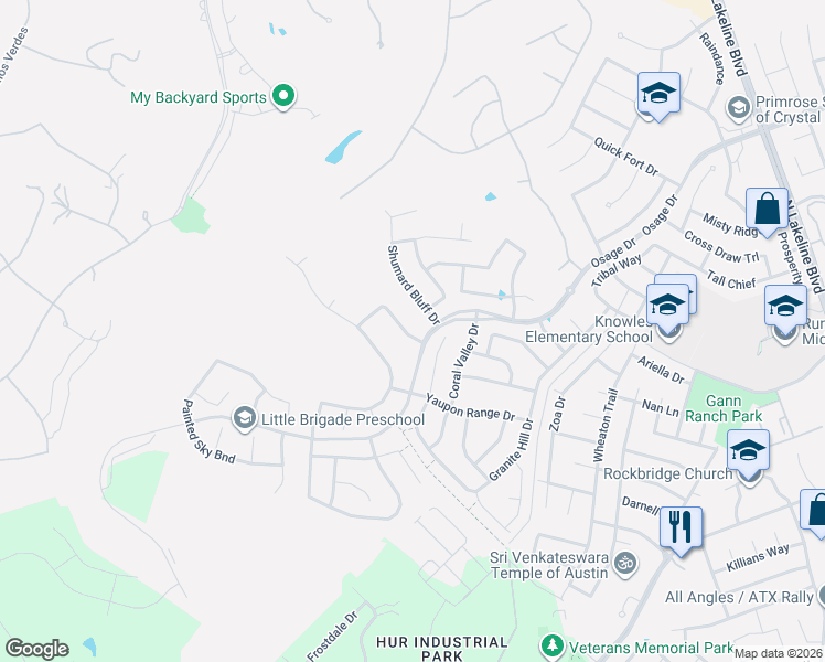 map of restaurants, bars, coffee shops, grocery stores, and more near 2725 Rain Song Drive in Leander
