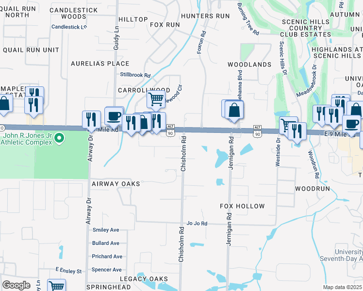 map of restaurants, bars, coffee shops, grocery stores, and more near 1050A Sable Drive in Pensacola