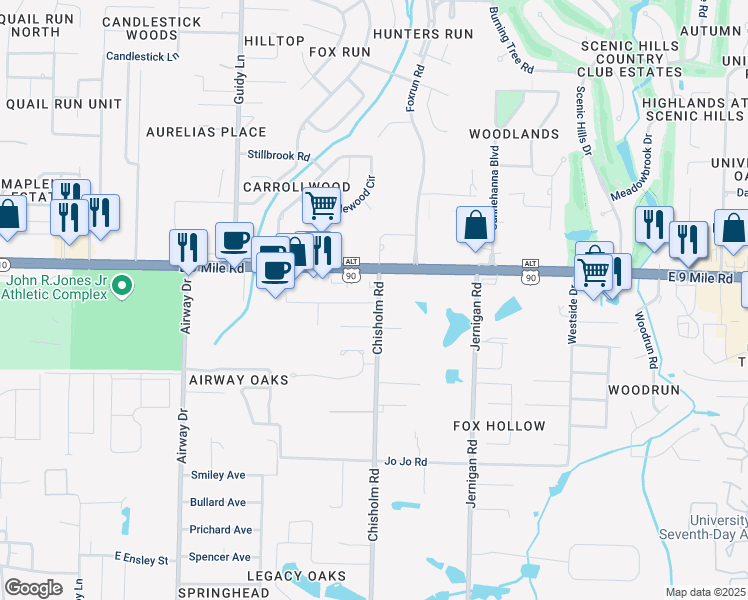 map of restaurants, bars, coffee shops, grocery stores, and more near 1050A Sable Drive in Pensacola