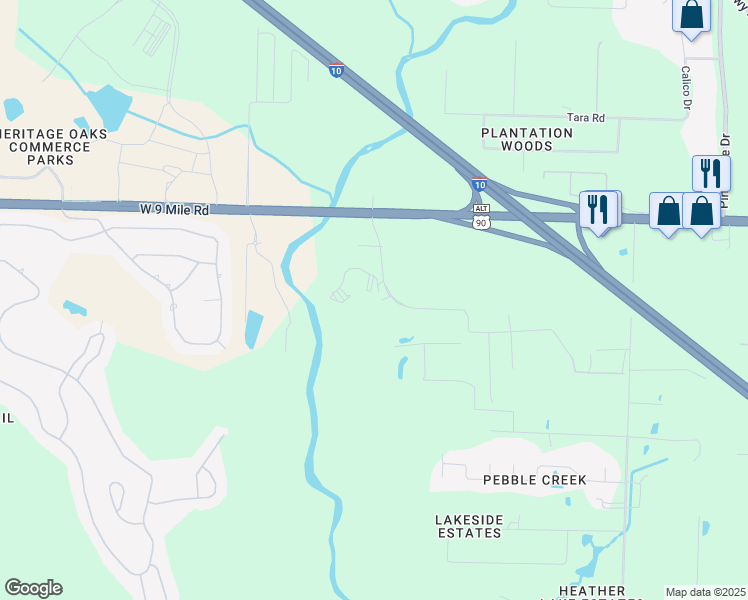 map of restaurants, bars, coffee shops, grocery stores, and more near 9 West 9 Mile Road in Pensacola