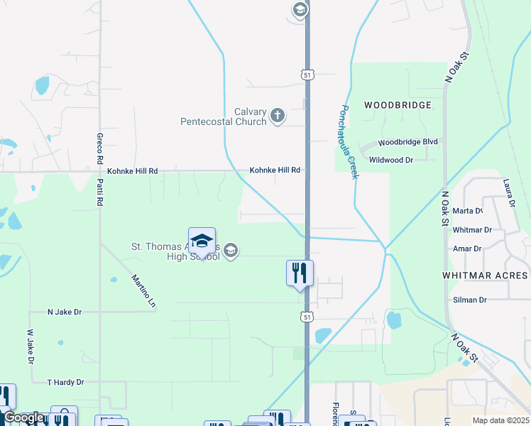 map of restaurants, bars, coffee shops, grocery stores, and more near 14548 Honeysuckle Street in Hammond