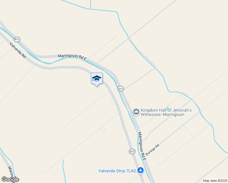 map of restaurants, bars, coffee shops, grocery stores, and more near 1602 Valverda Road in Maringouin