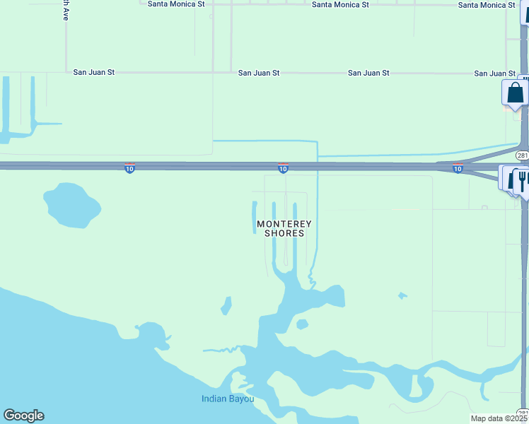 map of restaurants, bars, coffee shops, grocery stores, and more near San Antonio Drive in Milton