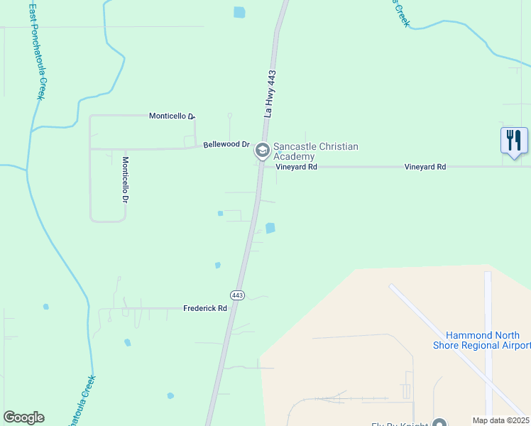 map of restaurants, bars, coffee shops, grocery stores, and more near 46530 Morris Road in Hammond
