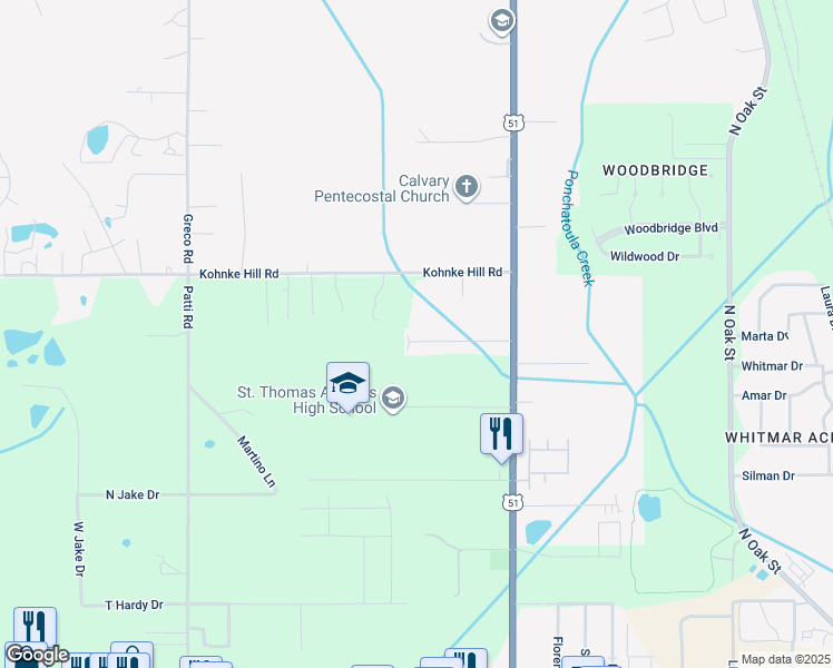 map of restaurants, bars, coffee shops, grocery stores, and more near 14548 Honeysuckle Street in Hammond