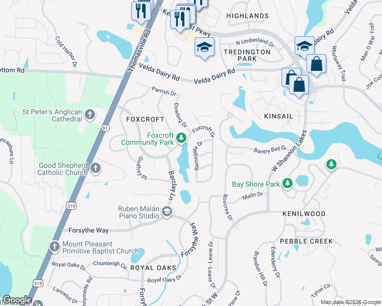 map of restaurants, bars, coffee shops, grocery stores, and more near 4620 Ramsgate Drive in Tallahassee