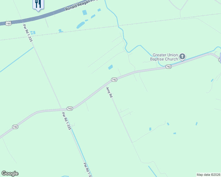 map of restaurants, bars, coffee shops, grocery stores, and more near Amy Road in Opelousas