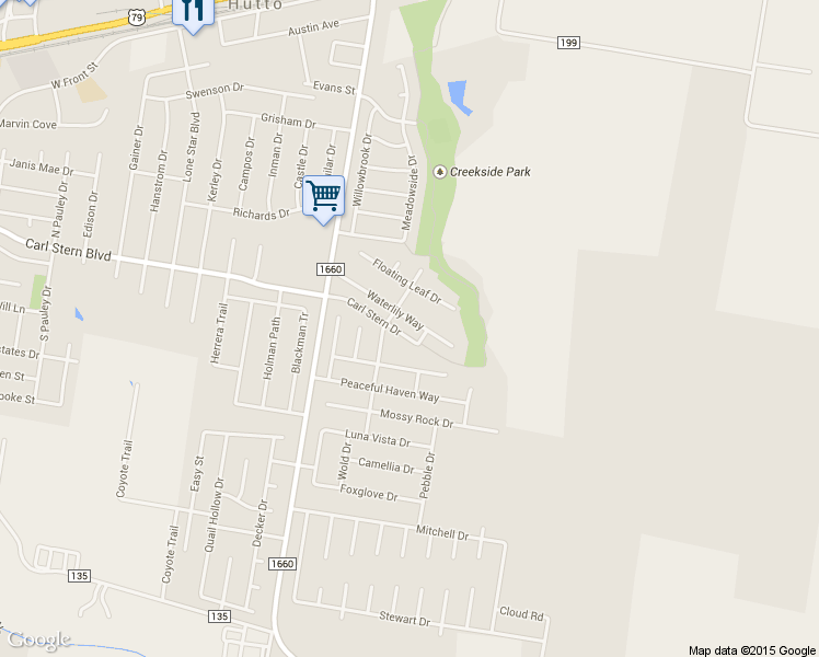 map of restaurants, bars, coffee shops, grocery stores, and more near 203 Waterlily Way in Hutto