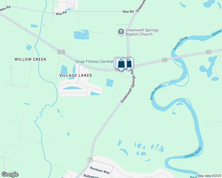 map of restaurants, bars, coffee shops, grocery stores, and more near 18757 Greenwell Springs Road in Central