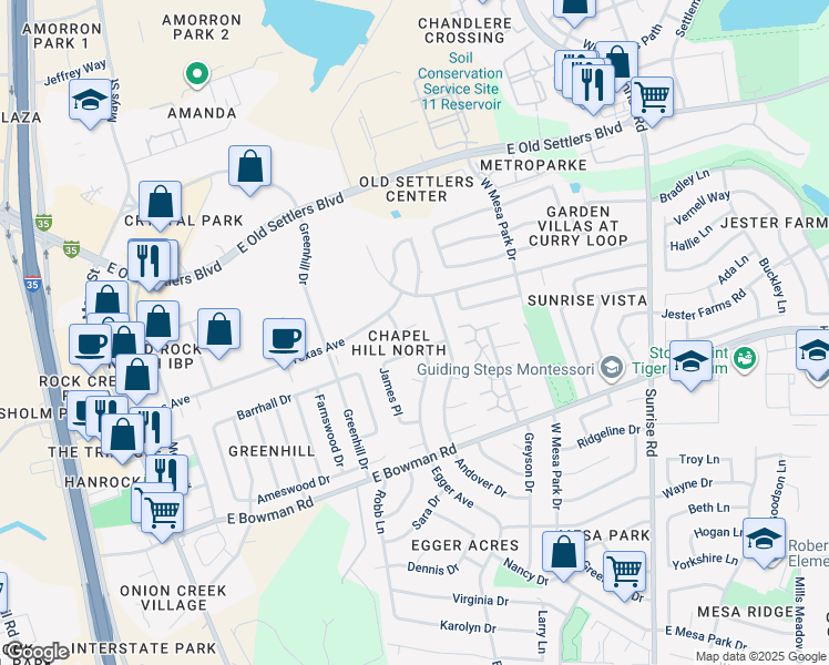 map of restaurants, bars, coffee shops, grocery stores, and more near 514 Gregory Court in Round Rock