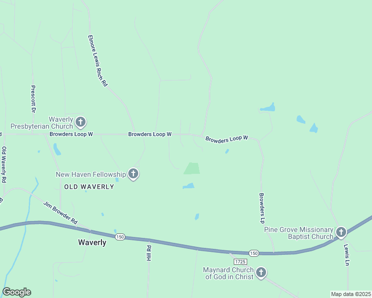 map of restaurants, bars, coffee shops, grocery stores, and more near 1100 Browders Loop West in New Waverly