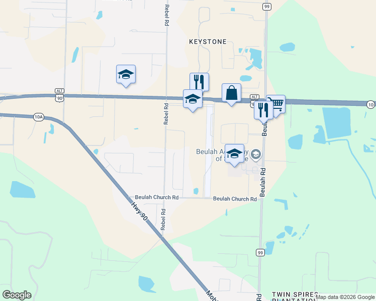 map of restaurants, bars, coffee shops, grocery stores, and more near 6001 West 9 Mile Road in Pensacola
