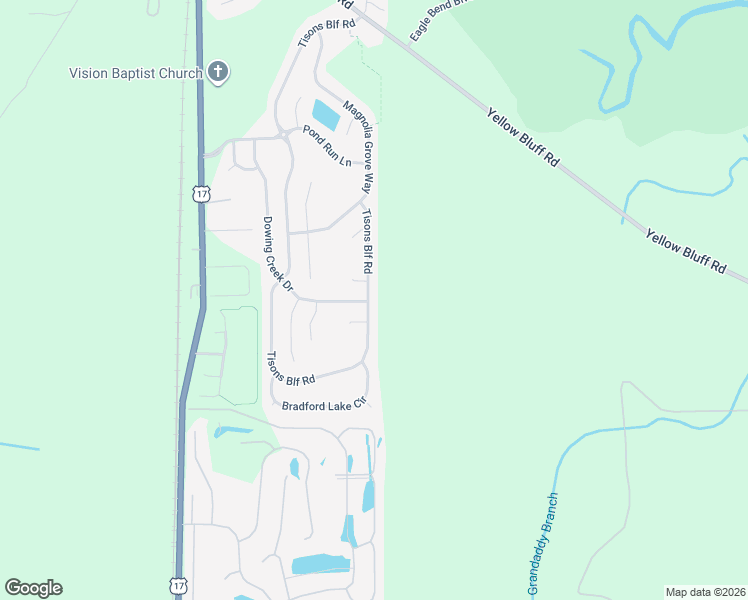 map of restaurants, bars, coffee shops, grocery stores, and more near 15768 Tison Bluff Road in Jacksonville