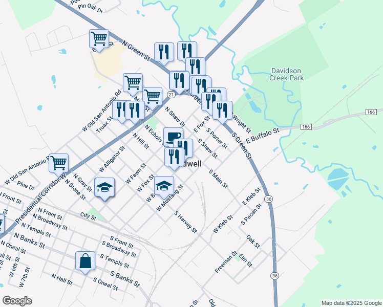 map of restaurants, bars, coffee shops, grocery stores, and more near 104 West Buck Street in Caldwell