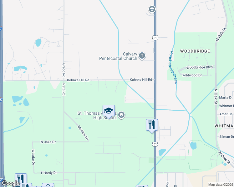 map of restaurants, bars, coffee shops, grocery stores, and more near 46482 Faye Lane in Hammond