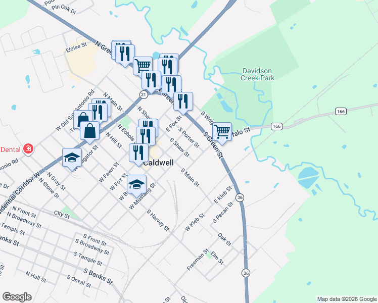 map of restaurants, bars, coffee shops, grocery stores, and more near 200-298 East Mustang Street in Caldwell