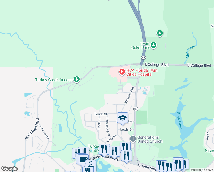 map of restaurants, bars, coffee shops, grocery stores, and more near 200 Hart St in Niceville